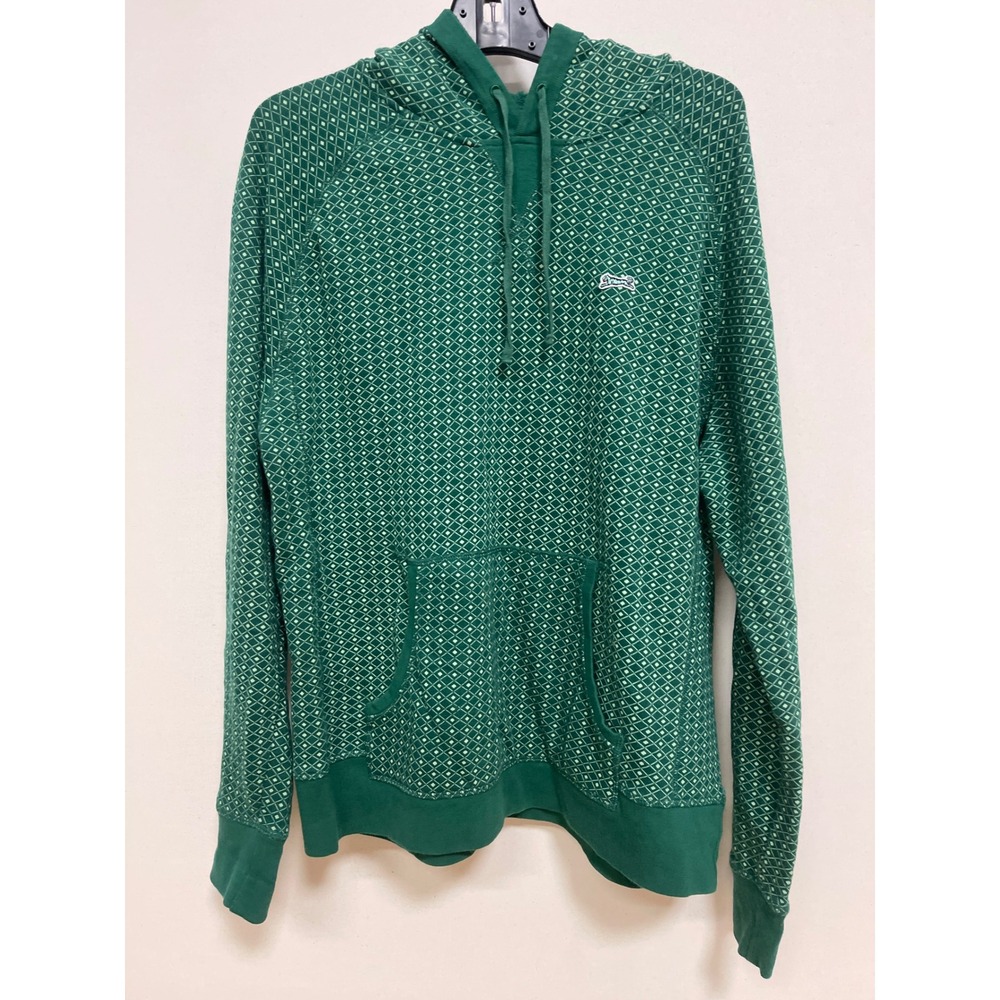Le Tigre Mens Green Geometric Diamond Print Cotton Pullover Hoodie Size Large